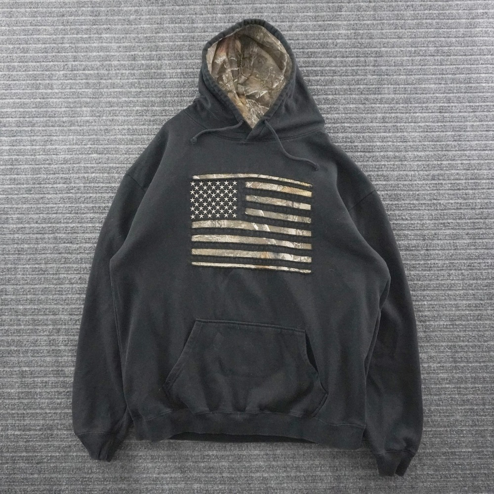 Buck Wear Real Tree Hoodie Mens XXL Black Camo American Flag Graphic Pullover